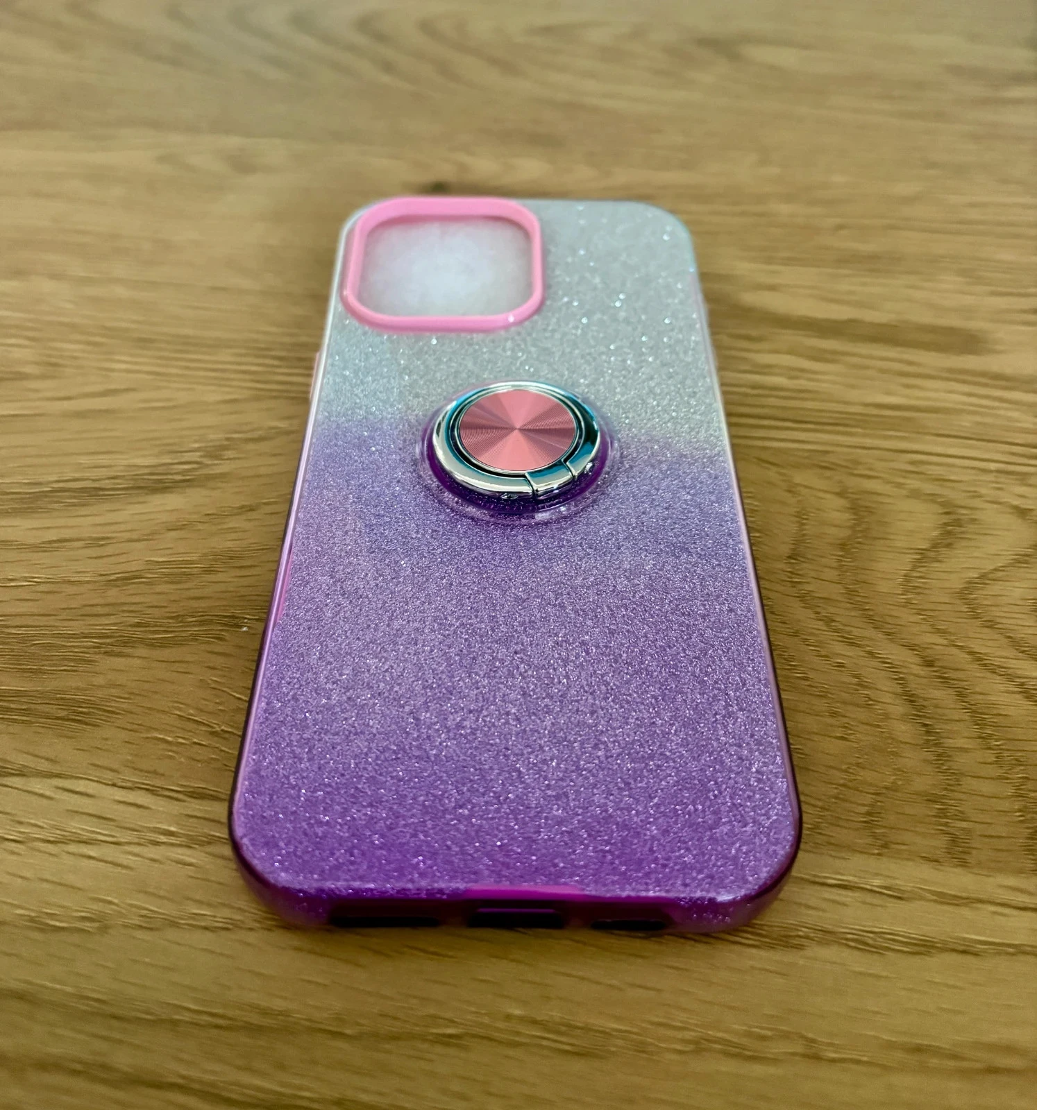📱 Funda iPhone 13 Pro Max / 14 Pro Max - Purpurina Violeta y Plata con Anillo – photo 2